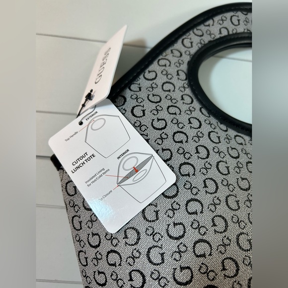GUESS Cut Out Insulated Lunch Tote Charcoal Gray & Black 15x14x5 RCS9478081 - Picture 6 of 11